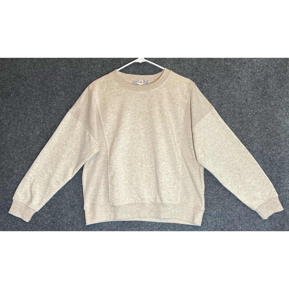 Pink Republic Women's Ribbed Heathered Beige Sweatshirt -LARGE (butter soft)